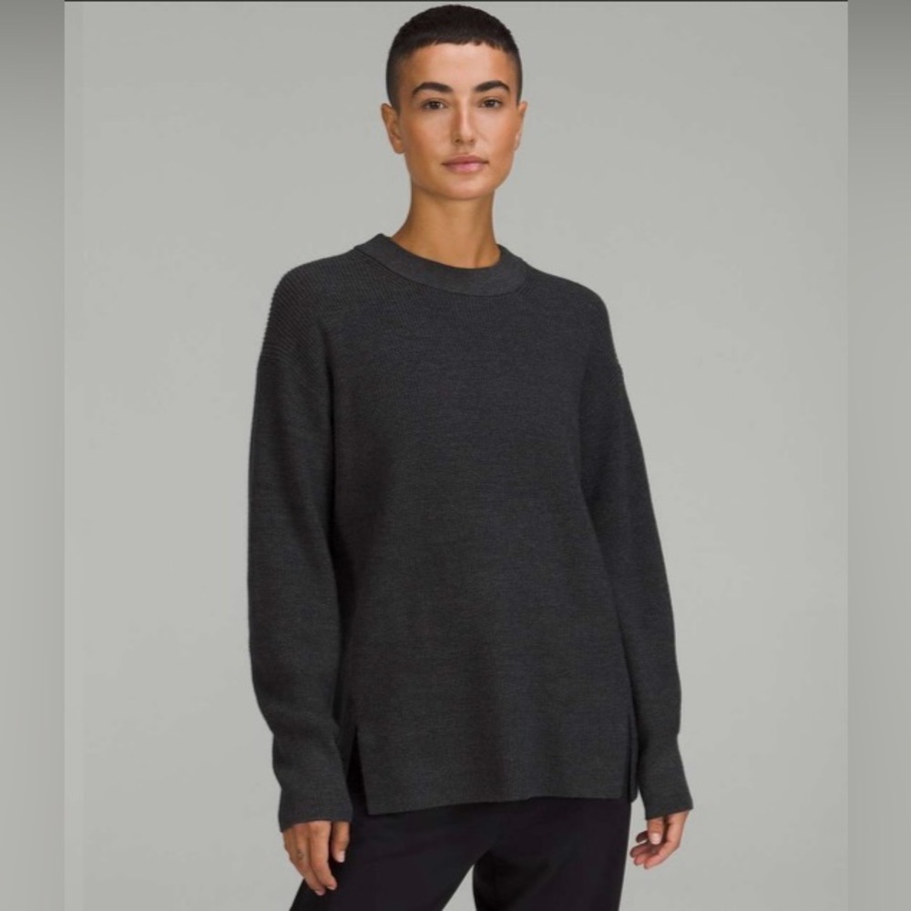 Lululemon | Merino Wool-Blend Ribbed Crewneck Sweater in Heathered Black | Sz 2
